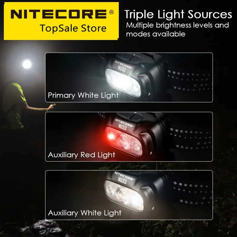 

NITECORE NU33 USB-C Rechargeable Headlamp LED Triple Output 700 Lumens Built in 2000mAh Battery for Camping Work Light Fishing