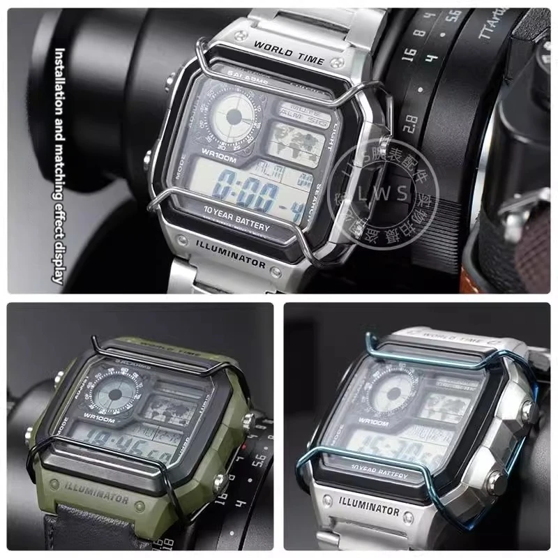 ل كاسيو AE-1200 AE1200 AE-1200WH حافظة الصلبة الصلب ساعة الوفير المضادة للتصادم شخصية تعديل حماية بار