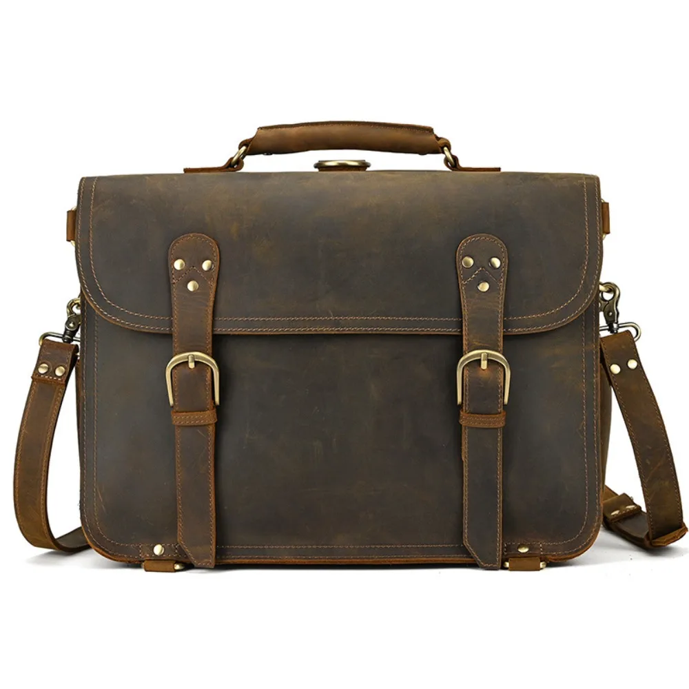 Large Retro Backpack Multifunctional Fashion Briefcase Simple and Versatile Men's Leather Handbag Backpack Cowhide Messenger Bag