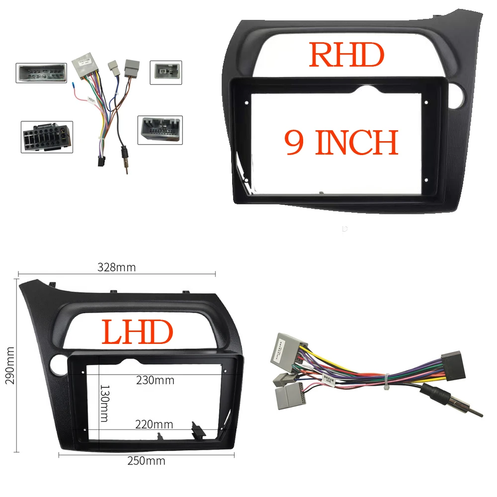 2 DIN Car Frame Fascia Cable For HONDA Civic Hatchback 2006-2012 Android Big Screen Dask Kit Fascia Frame