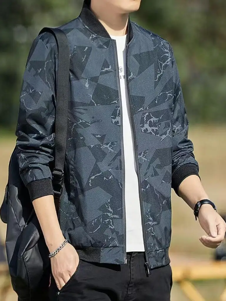 

Men's Casual Camouflage Jaet Stand Collar Wear Resistant Spring Autumn New Sle Trendy Brand Leisure Zipper Stand Fit