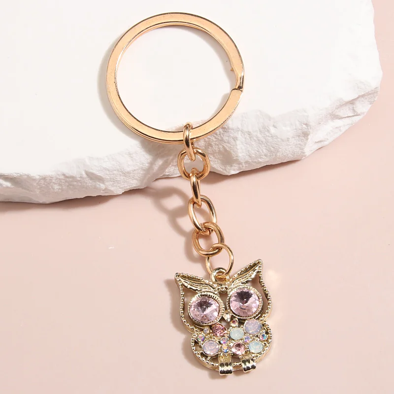 Cute Animal Keychain Owl Crystal Key Ring Enamel Key Chains Souvenir Gifts For Women Men Handbag Accessorie Car Keys DIY Jewelry