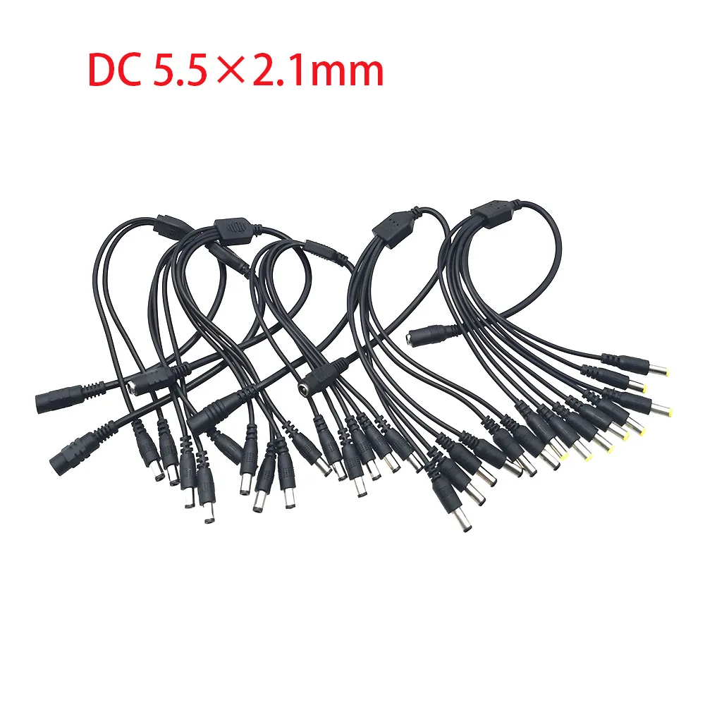 Cable de alimentación DC Power Jack, 5,5x2,1mm, 1 hembra para 2,3,4,5,6,8 adaptador divisor de enchufe macho para cámara de seguridad CCTV