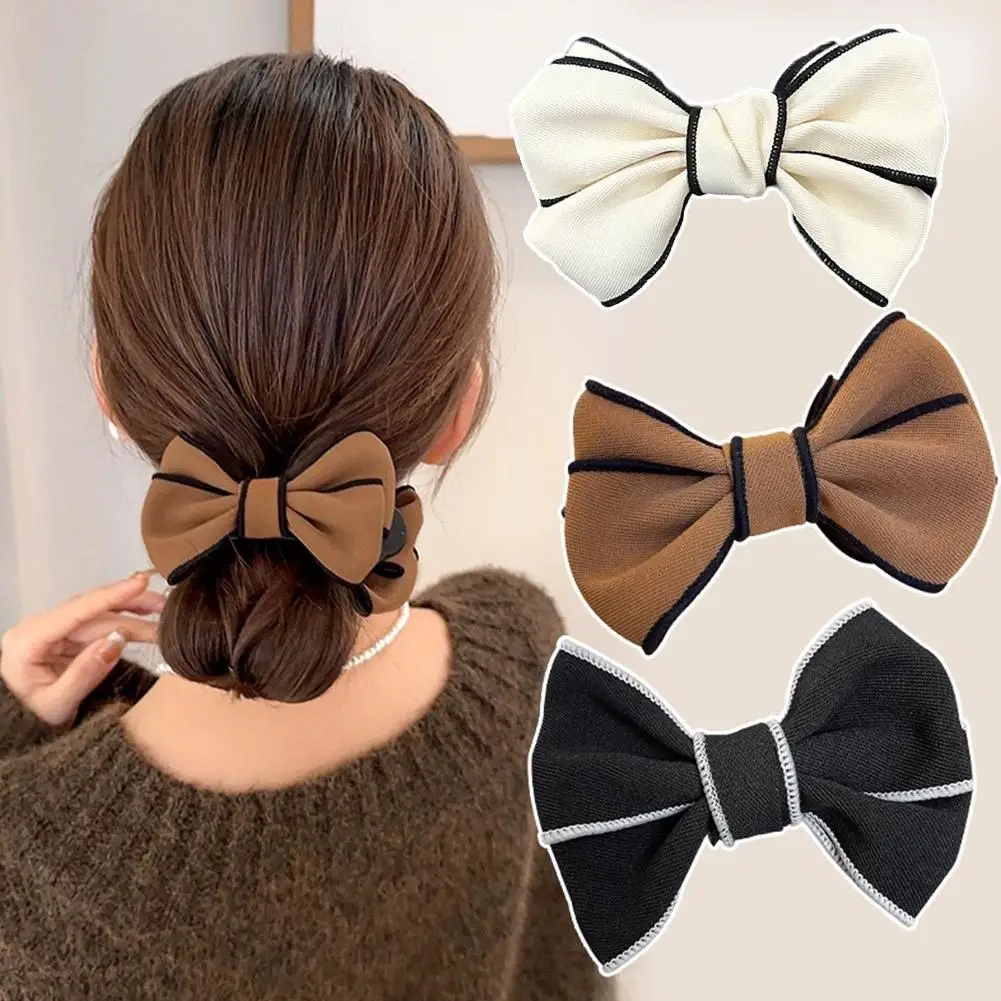 Elegant Women Bow Hair Claw Clips Double-sided Large Satin Shark Hair Claw Solid Bowknot Hairpins Barrettes Hair Accessories