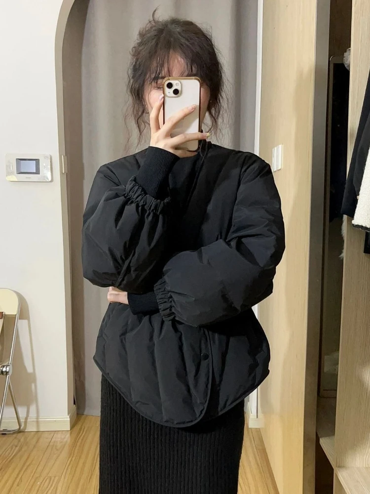 Short Style Parkas Women with Belt Thicken Warm Winter Ins Basic Black Simple Vintage Design Streetwear All-match Chic Outwear