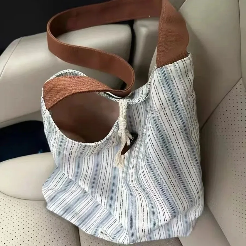 

Hight Quality Large Capacity Striped Canvas Bag Canvas Blue Women Bags Crossbody Bags Women