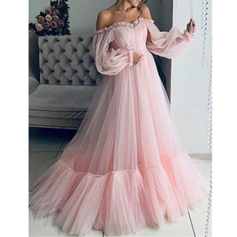 

Women Mesh Party Dress Slash Neck Long Night Dresses High Waist Dance Wedding Prom Bridesmaid Maxi Y2k Dresses Summer Vestidos