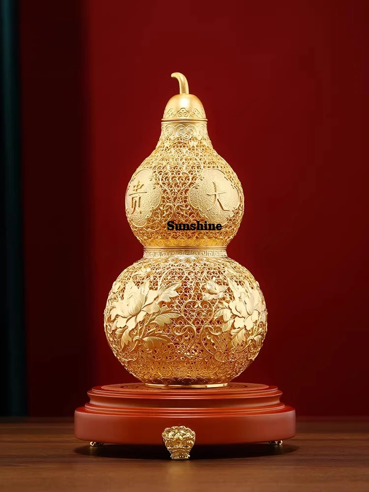 Copper filigree gourd ornament town house lucky new Chinese style opening housewarming new home gifts