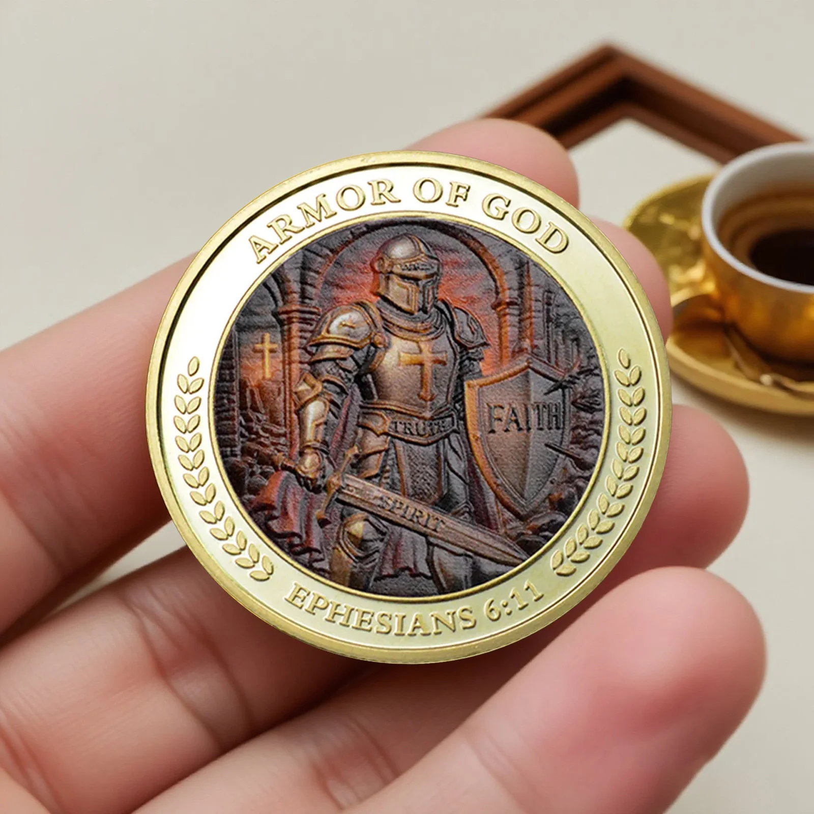 New Pray Always Collection Coin Put on The Whole of God Knight Souvenir Coin Gold Plated Home Decoration view 5
