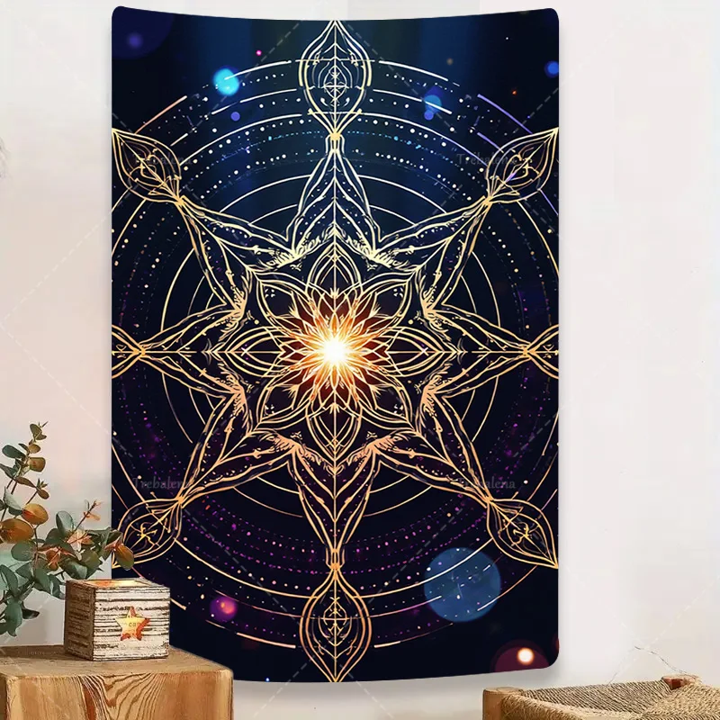 

1pc Wall Tapestry Golden Mandala Tapestry - Boho Chic Wall Hanging for Yoga & Meditation Space