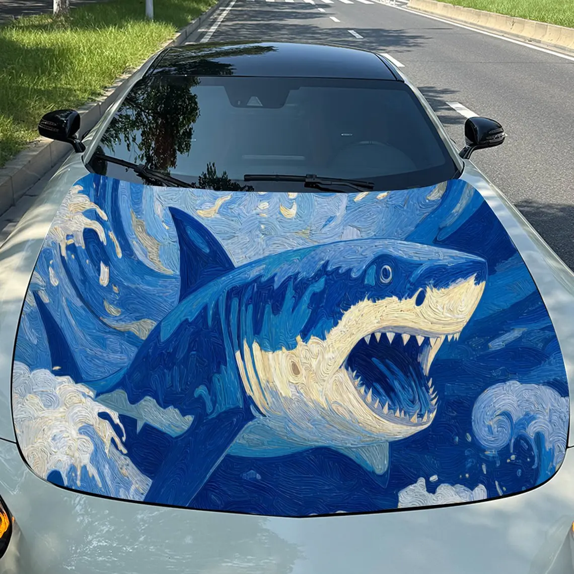 

Fierce Blue Shark Car Hood Stickers - Self-Adhesive, Waterproof and Durable Vinyl Wrap, Decorate And Protect Your Car, Fit For A