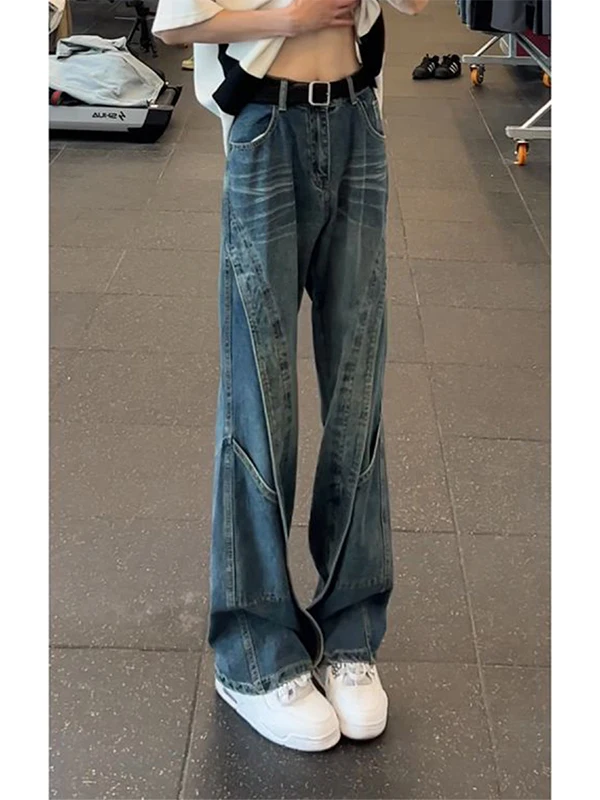 

Retro American Sle Distred Straight Leg Jeans Men's Waed Slimming Tapered Wide Leg Long Pants Casual Youth Faion