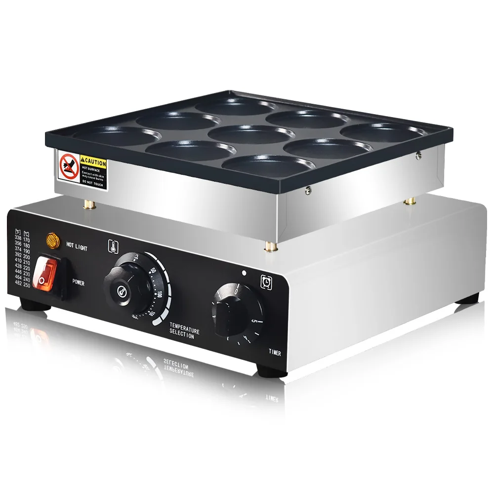 ماكينة صنع الفطائر الصغيرة، صينية فطائر صغيرة هولندية، ماكينة خباز دوراياكي بقطر 9 فتحات بقطر 76 مم، مقلاة كهربائية