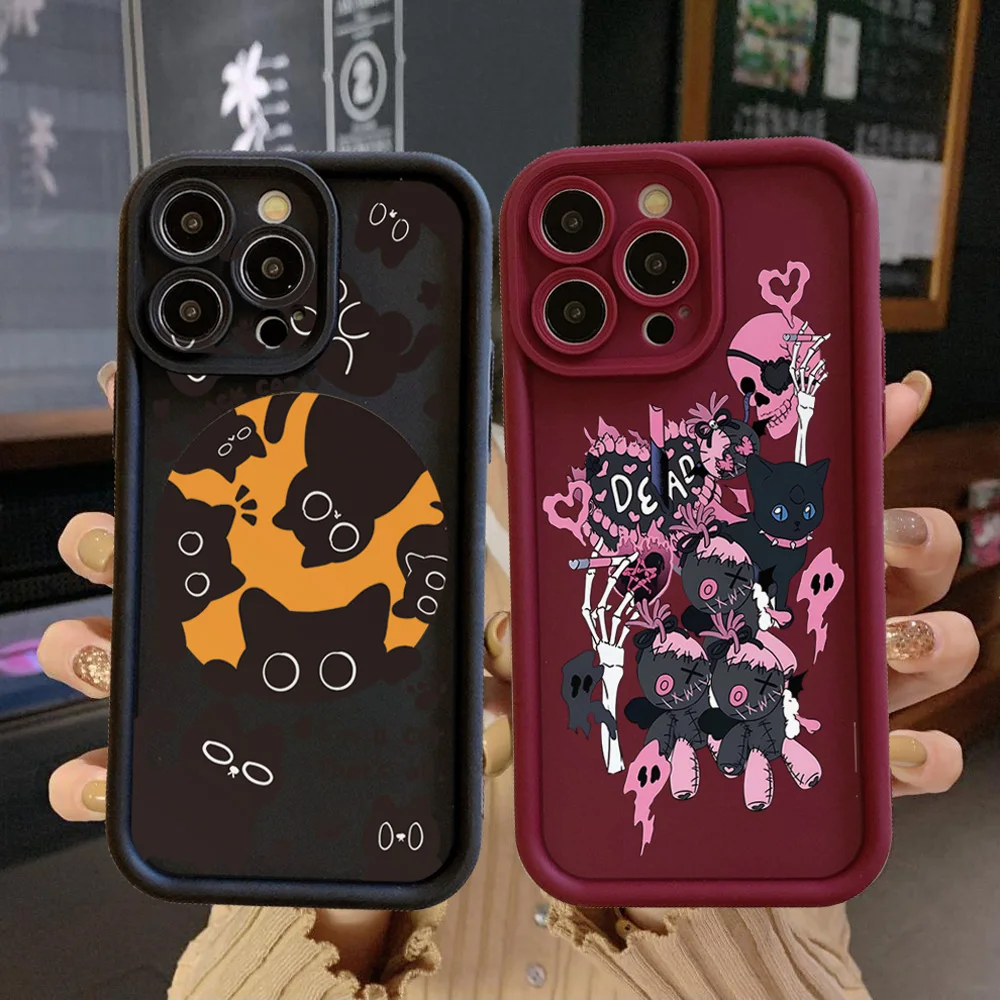 for Realme C67 C53 C51 Note 50 C21Y C25Y C33 C30 C35 9i Cute Black Cats Full Protective Case Anti Drop Cover