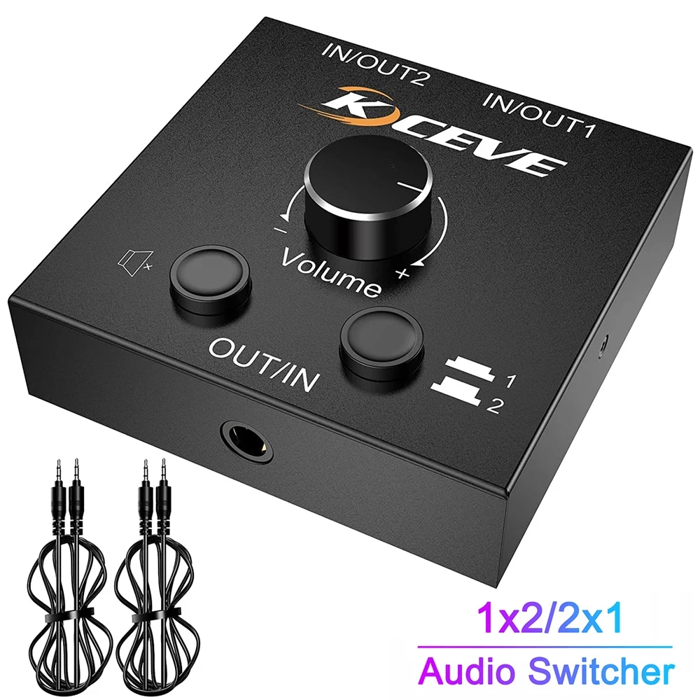 3.5mm Audio Switcher Splitter 2 In 1 / 4 In 1 Bi-Directional Audio Adapter With Mute Button RCA Stereo Audio Switch Video Cable