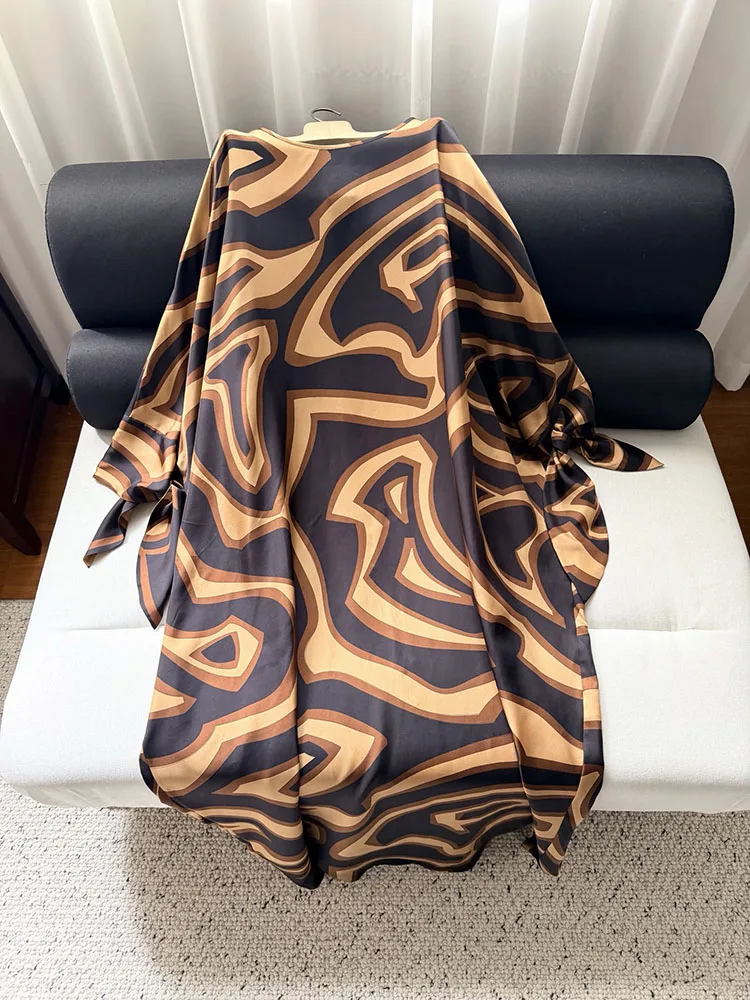 2026 Spring Summer Runway Luxury Silk Printed Loose Long sleeves Maxi Dress Robe Women's High Quality