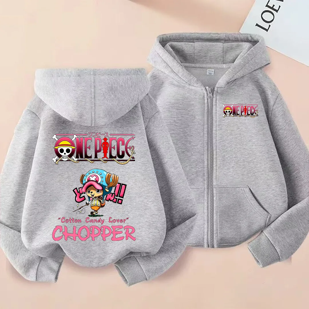 Sudadera con capucha y cierre de cremallera para niños con estampado de Chopper de One Piece (Colección Otoño/Invierno 2026) – Casual, linda y perfecta para actividades al aire libre.
