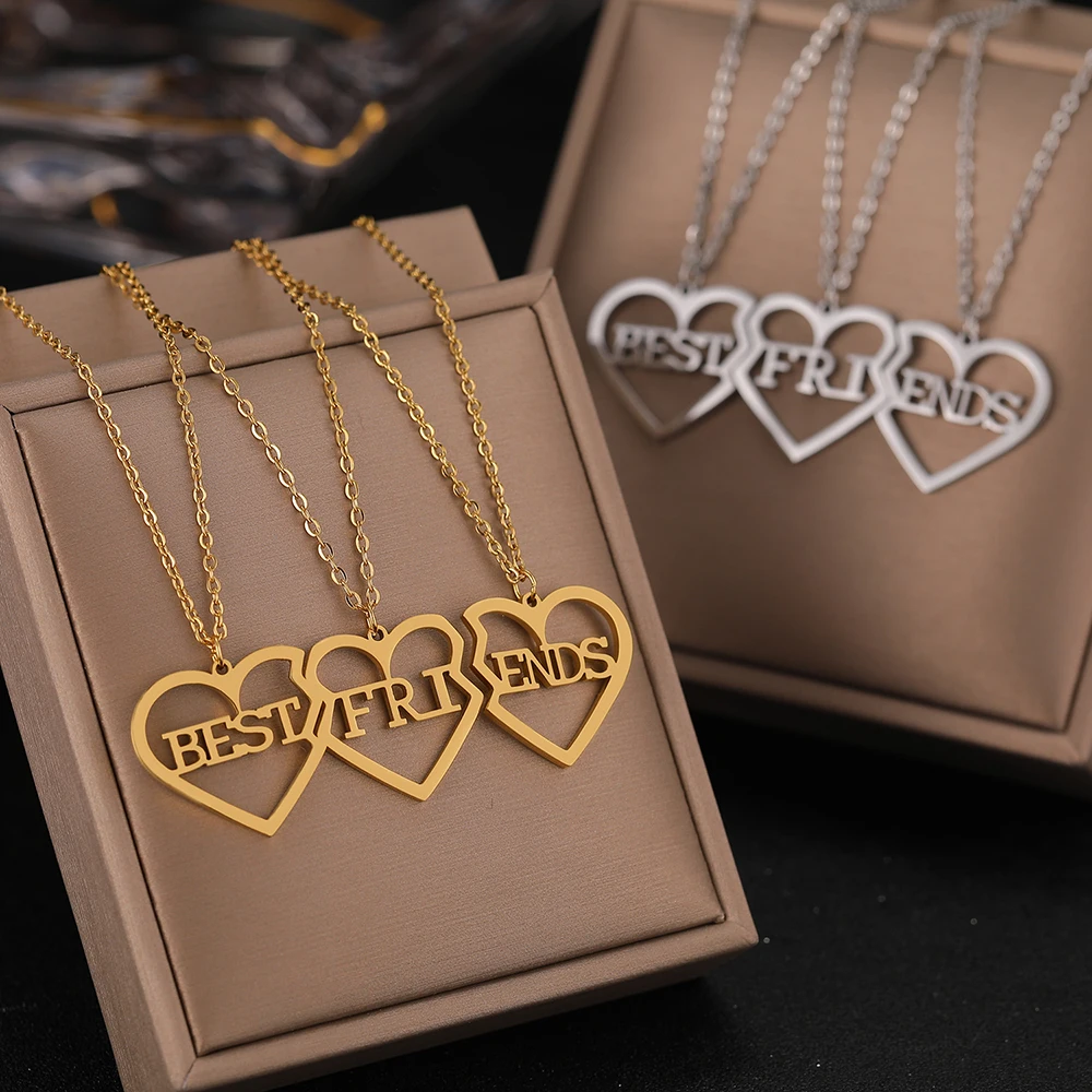 Stainless Steel Necklaces Fashion Best Friends Pendants 3 Pcs/ Set Chains Choker Broken Heart BFF Good Friendship Jewelry Gifts