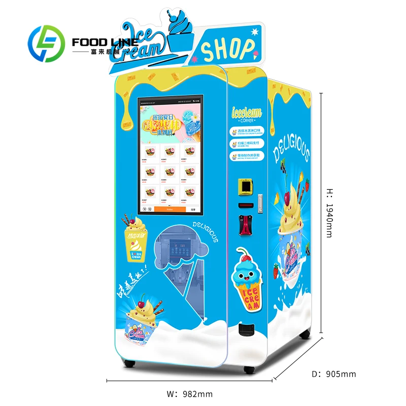 Immagine 3: Distributore Automatico di Alimenti Surgelati Personalizzabile, Macchina Intelligente per Gelato a 50 Gusti con Cono Automatico
