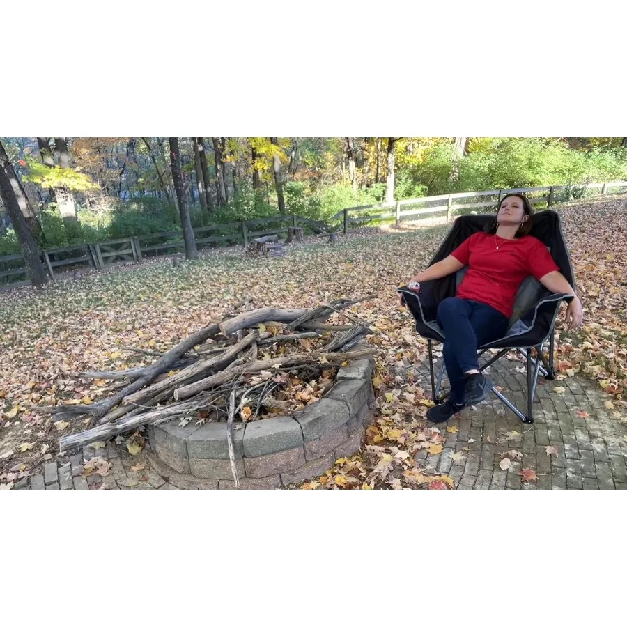 Oversized Padded Camping Chair Heavy Duty Quad Fold Arm Chair Portable for Outdoor Adventures Supports Up to 450LBS Durable Bla