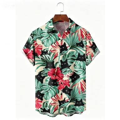 Fashionable Hawaiian Holiday Beach Flower Cat Shirt 2026 Best Ethnic Style Clothing view 2