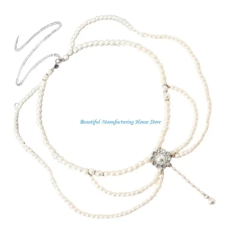 

E56A Multilayer Beaded Waist Chain Jewelry Fashionable Body Chain Accessory