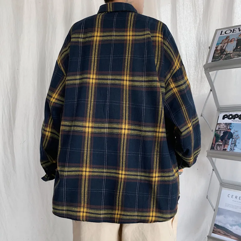 Autumn Oversized Long Sleeved Shirt Men Fashion Retro Plaid Shirt Men Streetwear Korean Loose Casual Shirts Mens Large Size 5XL