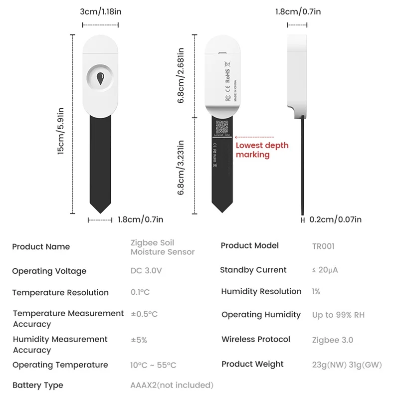 AA08-Zigbee مستشعر رطوبة التربة الذكي 2 في 1 مقياس رطوبة بلوتوث ومتتبع درجة الحرارة لبستنة النباتات الداخلية