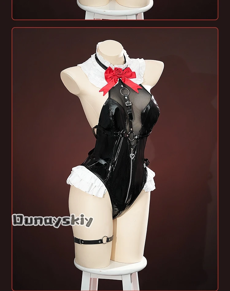 Marie Roses Cosplay Costume Summer Swimsuits PU Cortex Black Bodysuit Women Halloween Uniform Anime Outfits Wig Prop 코스프레 Suits
