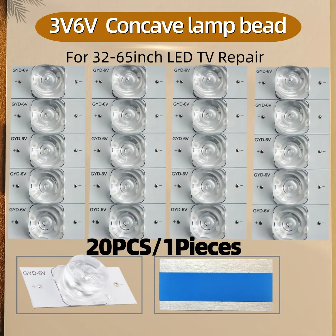 20PCS 3V 6V SMD LED Beads for Repairing 32-65 Inch LED TV Backlight Strips, Concave Lens LED with Optical Lens