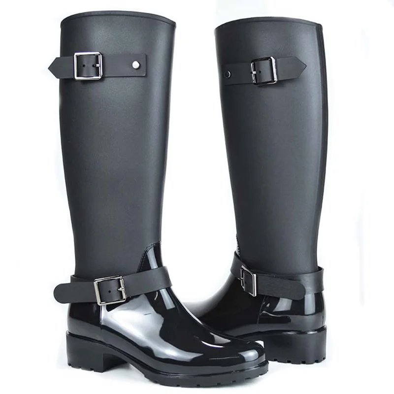 Spring winter boots brand design mid-calf boots student zip rain boots preppy shoes woman buckle rubber rainboots 786