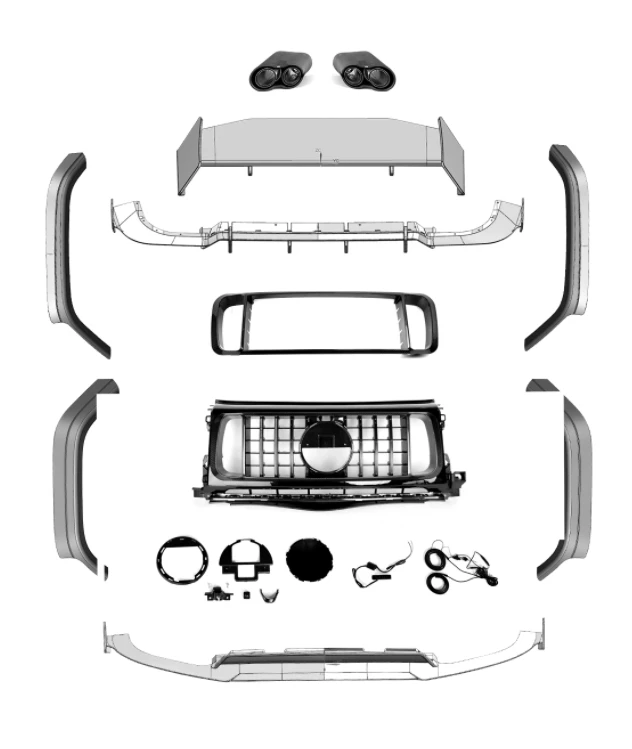 G-Klasse w463 G63 G500 G400 G350D Raketen-Kohlefaser-Karosserie-Kits für W463 G63 Upgrade auf neue Rakete B900 Kühlergrill-Spoil