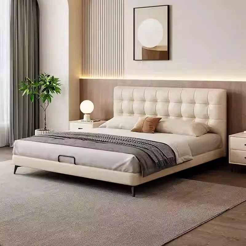 

Minimalist White Double Bed Luxury Japanese Adjustable Tanning Two-person Bed White Modern Camas Matrimoniales Bedroom Furniture