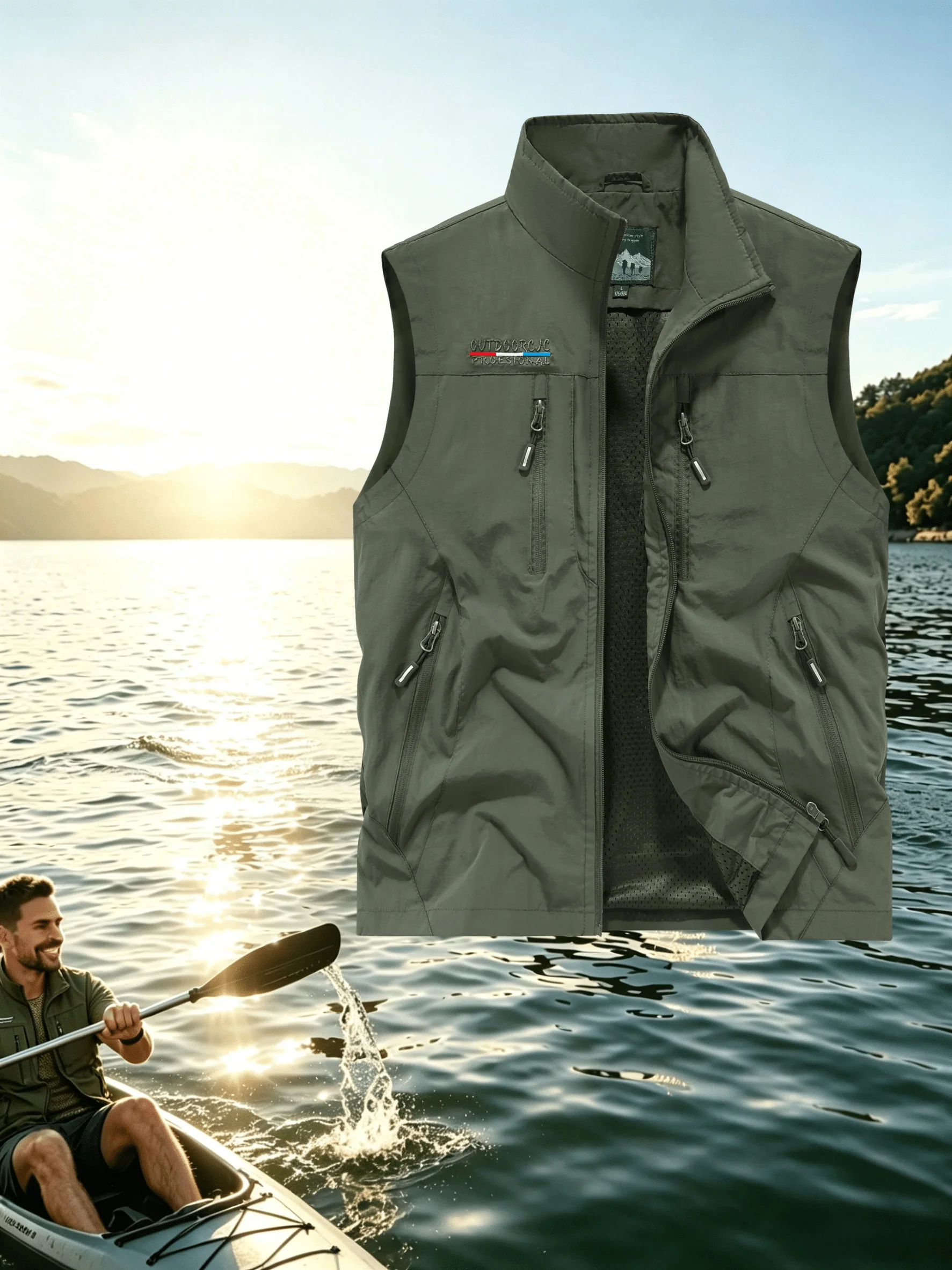 Biker-Weste mit Herren-Freizeit-Outdoor-Sportjacke, atmungsaktiv, modisch, zum Angeln, ärmellos, Damen-Westen, taktisch – Detail 2