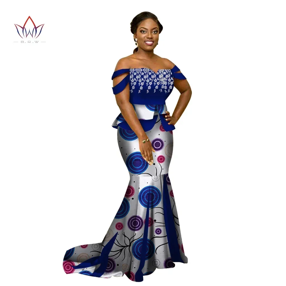 Summer Africa Style Two Piece Skirt Set Dashiki Elegant Africa Clothing Sexy Crop Top and Skirt Women Sets for Wedding WY3226