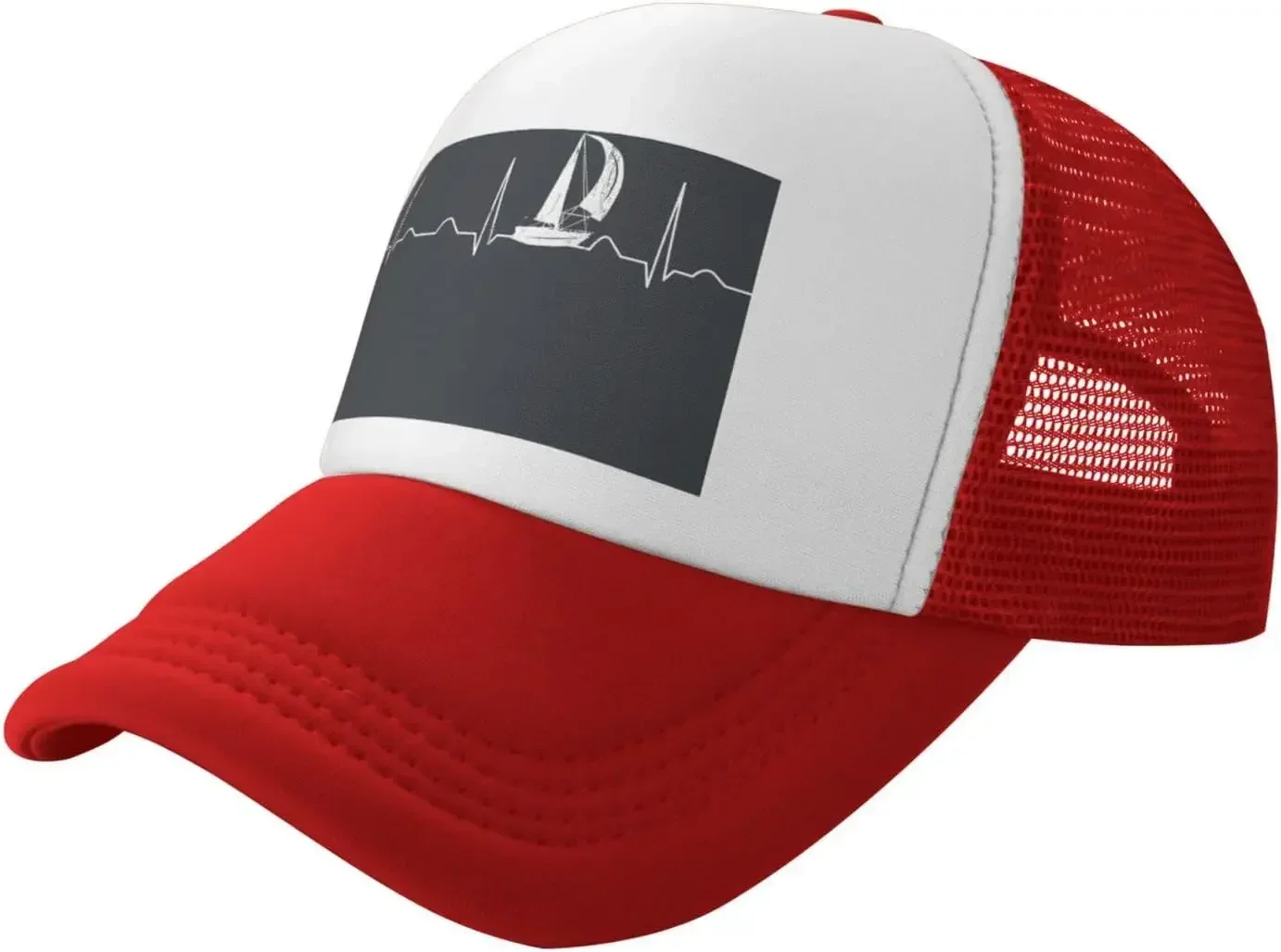 New Sailing Heartbeat Boat, Funny Boating Sailor Unisex Adjustable Outdoor Adult Mesh Baseball Hat Truck  Sandwich
