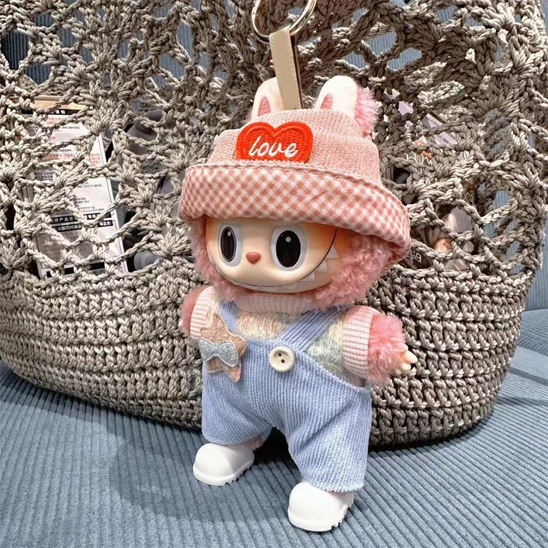 

For15-17cm Labubu Macaron V1v2 Plush Doll Clothes Toy Hat Cute pendant Doll Dress Up T-shirt Overalls Set Only doll accessories