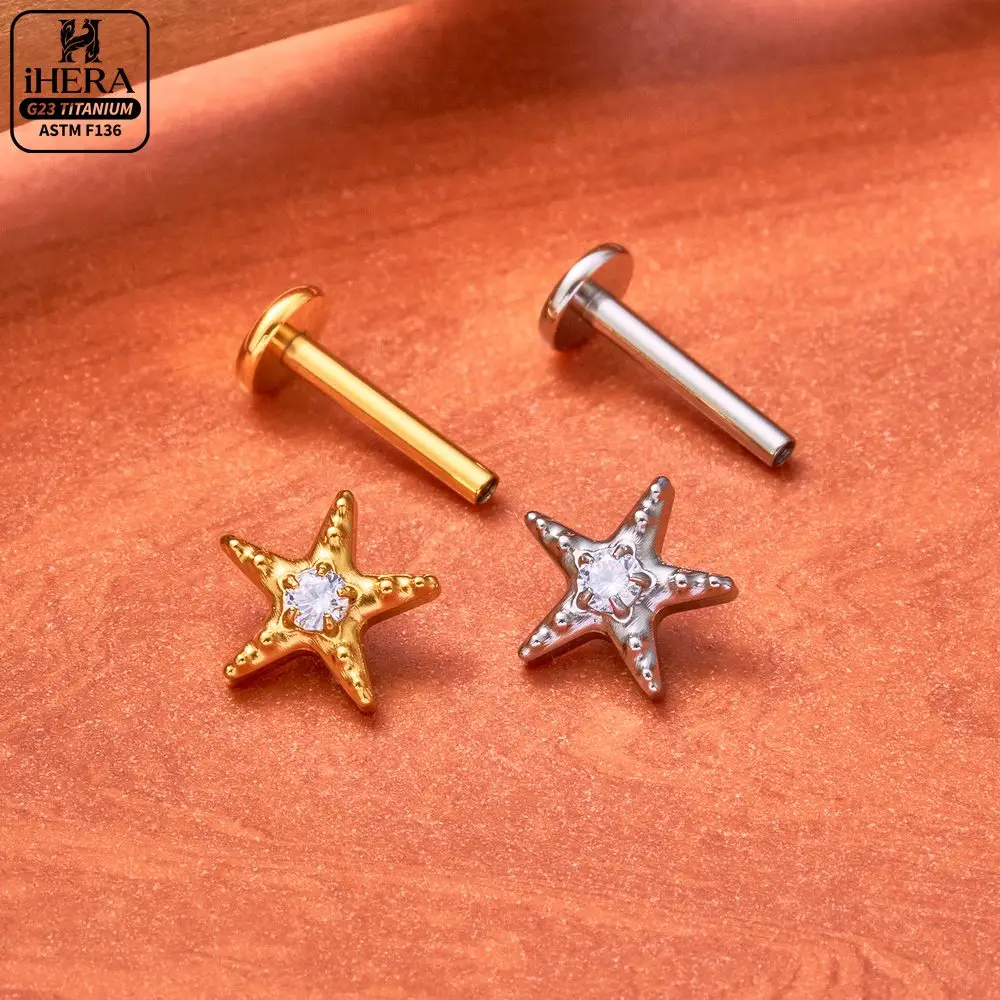ASTM F136 Titan Piratenschädel Flachrück-Ohrpiercing Funkelnder CZ Seestern Halbmond Schlange Engel Labret Helix Tragus Schmuck – Detail 20