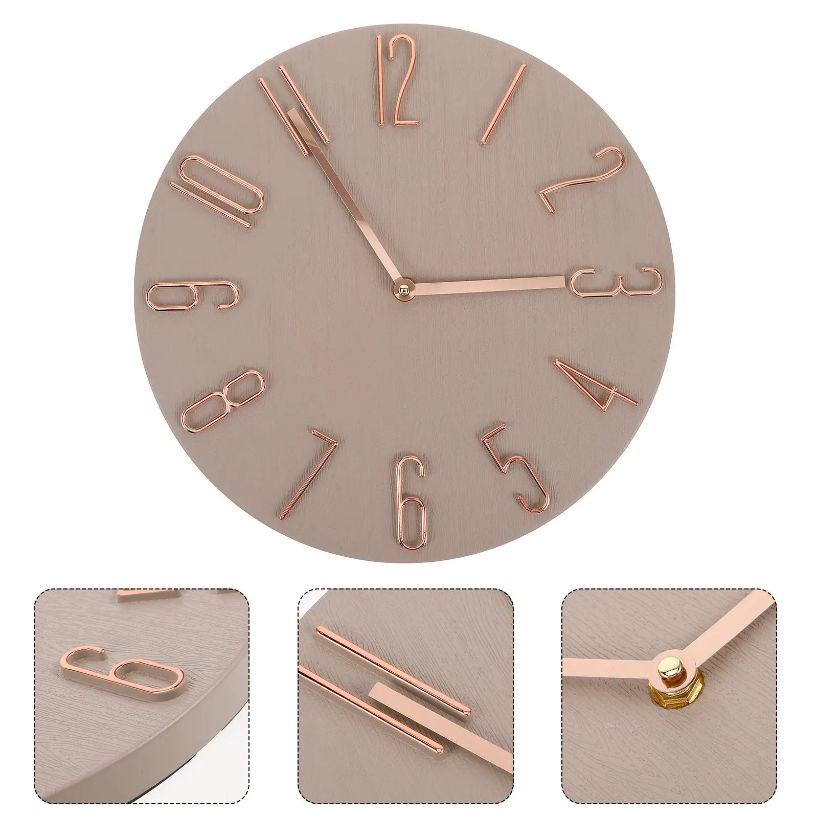 Wall Clock Modern Simple Style 12 Inch Beige Silent Battery Operated Round Decor for Bedroom Living Room Office Kitchen Home