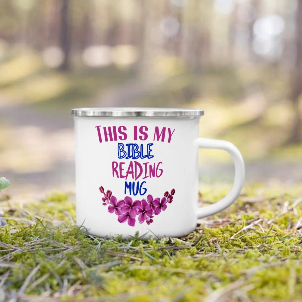 This Is My Bible Reading Mug Printed Enamel Mugs Christian Creative Coffee Cups Drinks Dessert Breakfast Milk Handle Cup Gifts