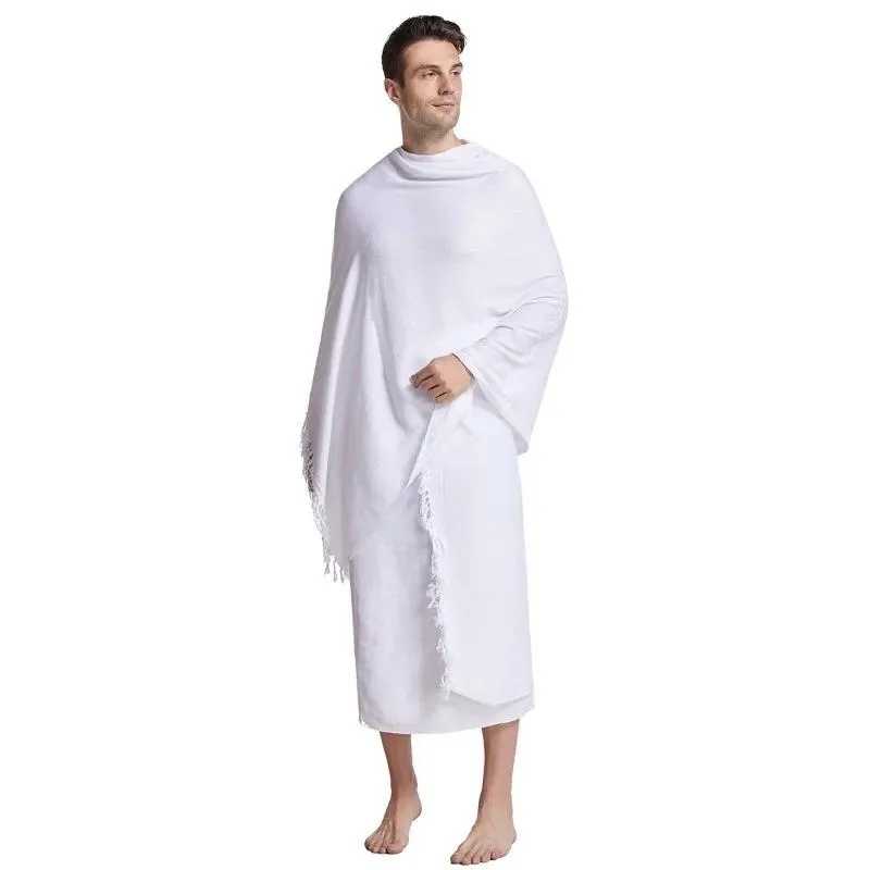 

Arabic Men Ihram 2 Piece Towel Suit Solid Color Pilgrimage Outfit Essential
