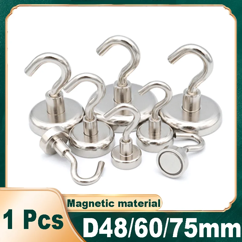 

Strong Magnetic Magnet Hook D48mm D60mm D75mm Hold Up to 90kg 130kg 195kg Heavy Duty Neodymium Magnet Magnetic Load Bearing Hook