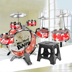 6-Piece Kids Drum Set Drum Kit Jazz Drum Set with Folding Step Stool Cymbal Pedal Drumsticks Percussion Musical Instrument