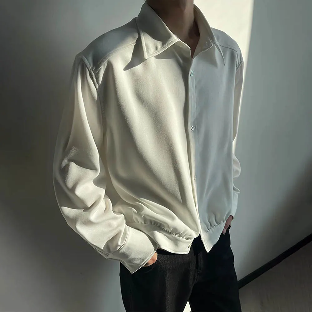 Camisa masculina de manga comprida de cor sólida americana retro moda tendência high street solto casual nicho outono novos topos masculinos 2025