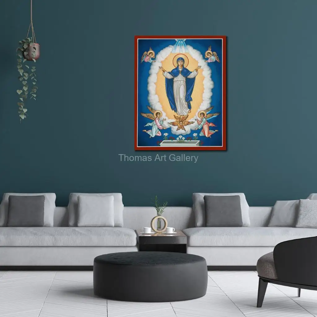 The Assumption of the Virgin Mary Icon of the Great Feast Canvas Print Theotokos Byzantine Art Large Wall Decor for Home Altar