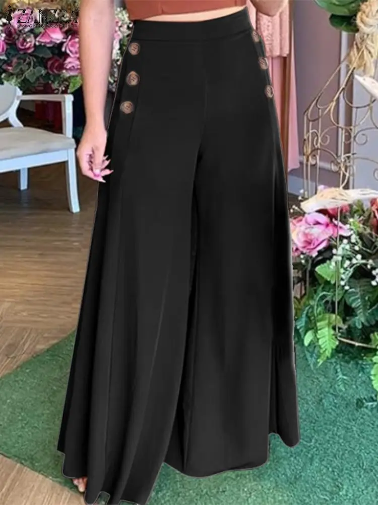 

ZANZEA Women Wide Leg Pant Capris Solid Trouser 2024 Summer Casual Suit Pants Elegant OL Oversized High Waist Pantalon Palazzo