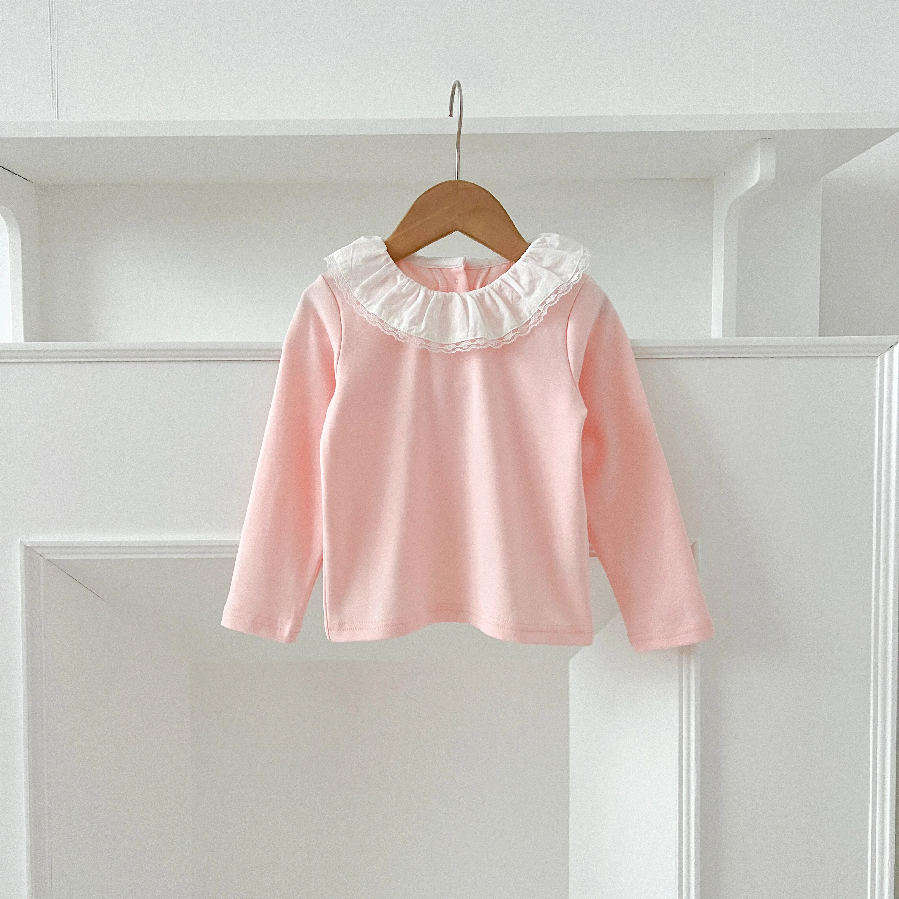 1-6Yrs Baby Kleidung Frühling Infant Mädchen Langarm T-shirts Spitze Lotus Kragen Prinzessin Kinder Bodenbildung Shirt Kleinkind Baumwolle Tops – Detail 17