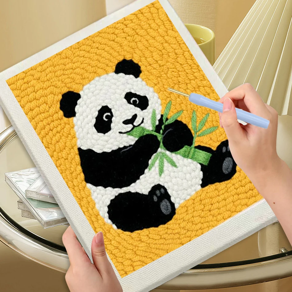 

CHENSITORY Panda Punch Needle Kits Painting Decor Embroidery Kit Animal 25x30cm Punch Needle Yarn Original Gifts Craft Supplies