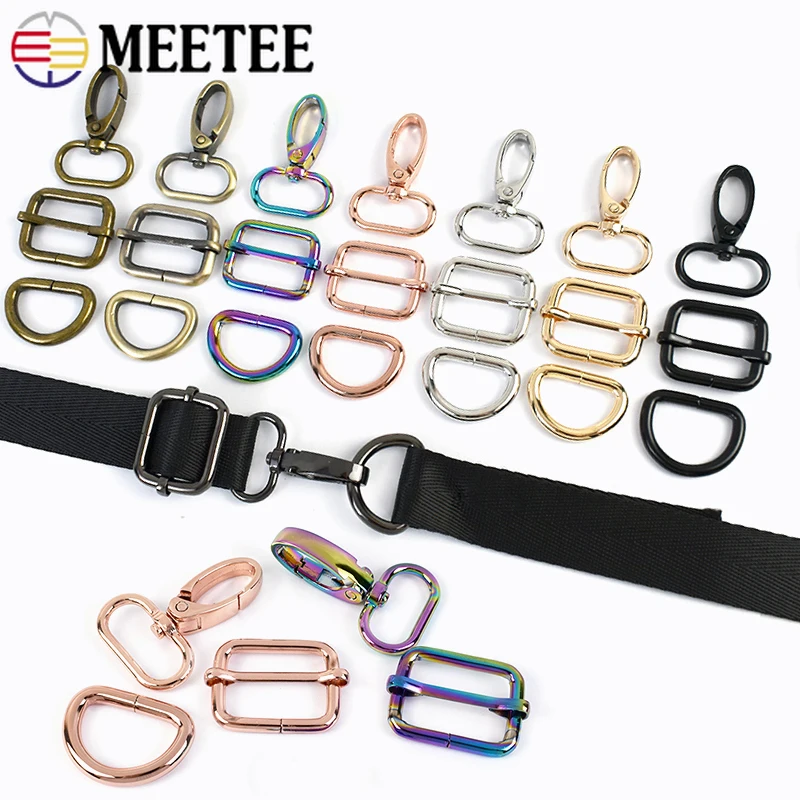 2/5Sets 20-38mm Metal Carabiner Hook D Ring Swivel Lobster Clasp for Bag Strap Webbing Adjuster Tri Glide DIY Sewing Accessories