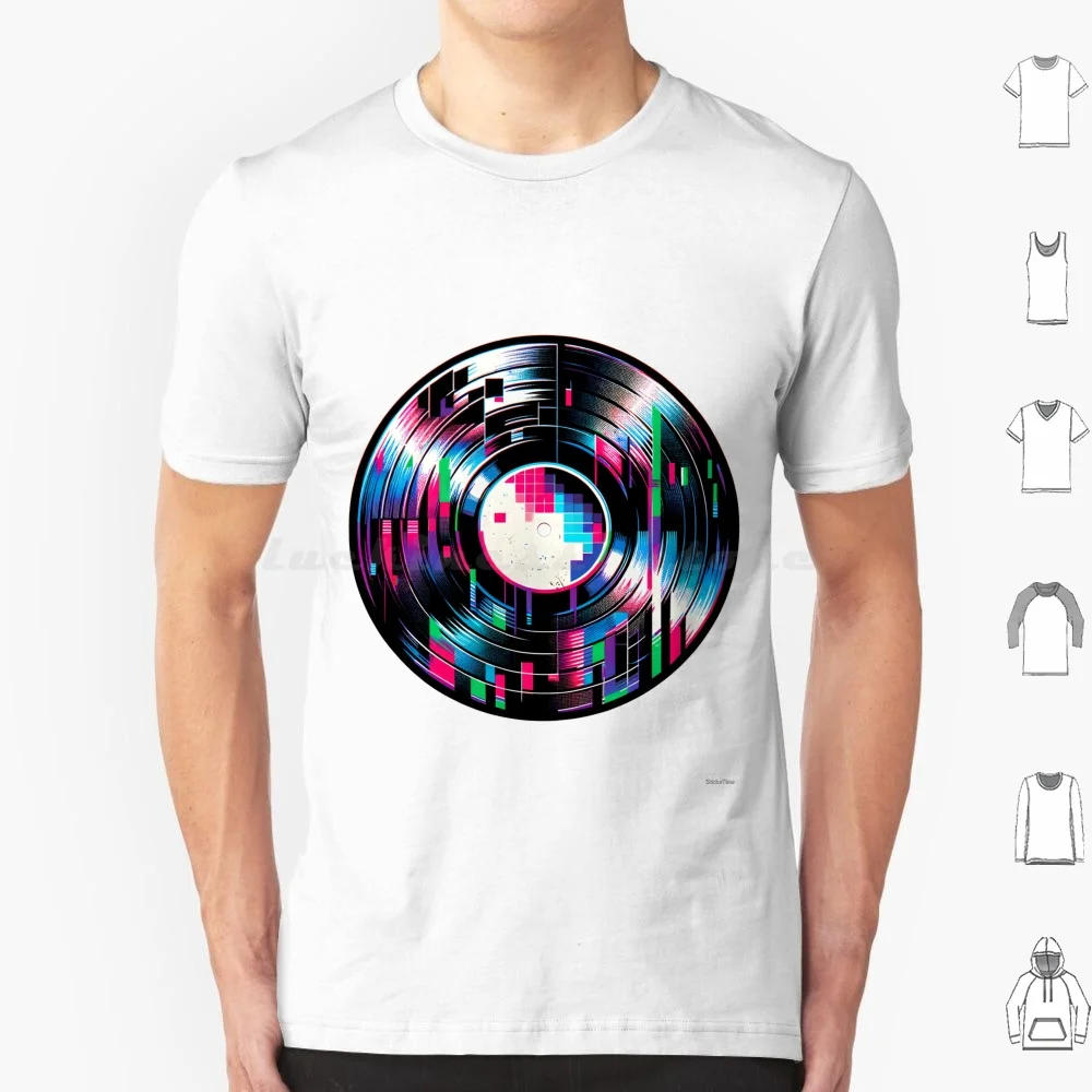 Glitched Vinyl Record T Shirt Cotton Men Women Diy Print Dj Record Vinyl Glitched Glitch Music Club Laptop Song Glitchy